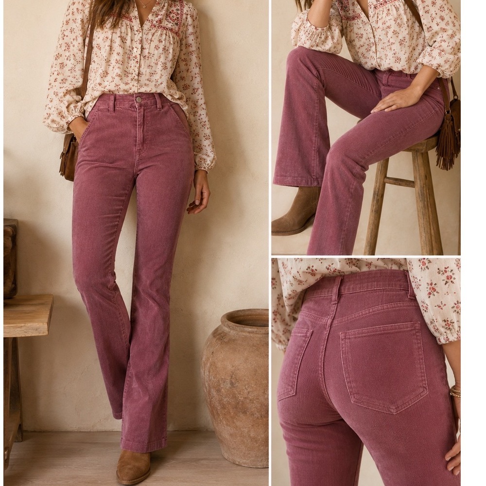 High-Rise Corduroy Bootcut Pants in Mauve